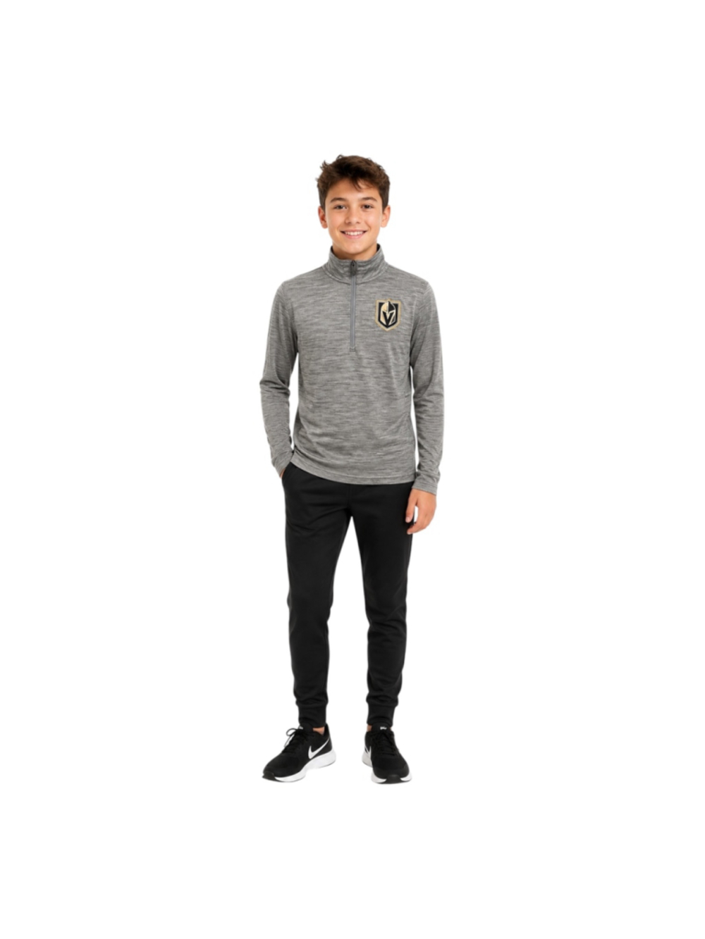 Vegas Golden Knights Youth L 14/16 Gray Quarter-Zip Pullover NHL Hockey